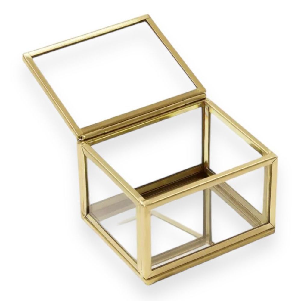 Ettika Mini Ring Trinket Display Box Gold Glass with Mirrored Bottom New In Box